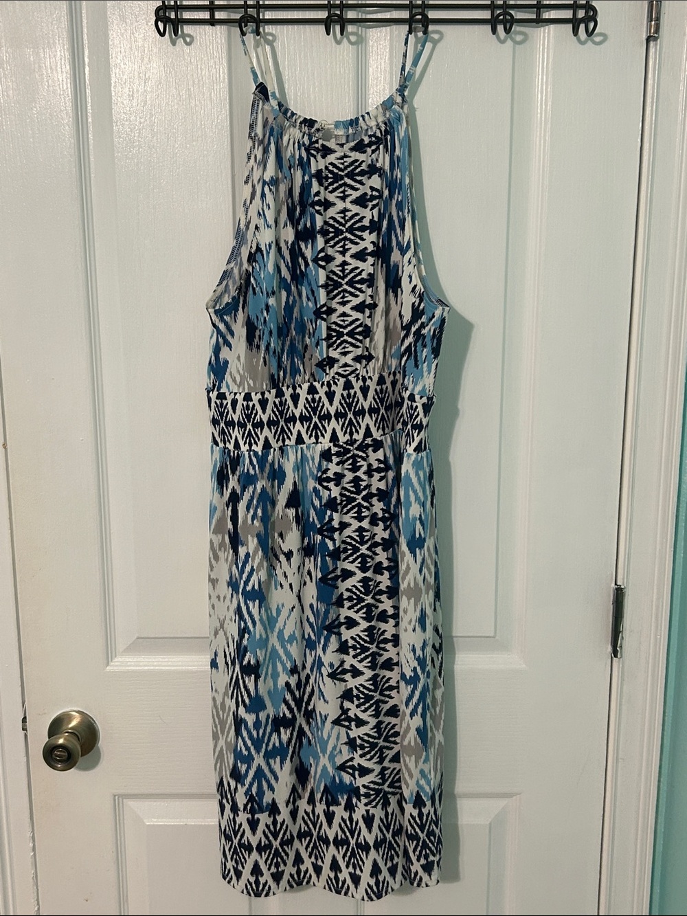 Women’s Blue and White key hole neck summer Dress